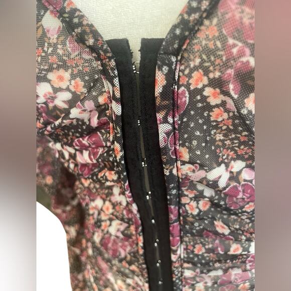 Anthropologie Sheer Mesh Purple Floral Dainty Ditzy Print Ruched Blouse- Xs - Picture 5 of 11